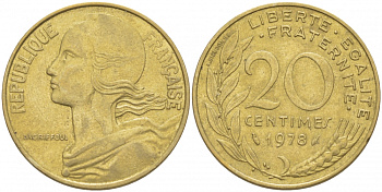 ФРАНЦИЯ 20 САНТИМОВ 1978 KM 930 медь алюминий никель 4402-957