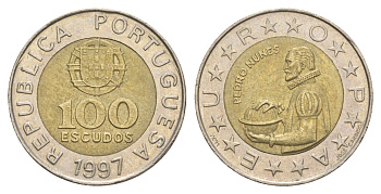 Португалия 100 эскудо 1997 Педру Нуниш (1502-1578), математик KM 645 биметалл 4391-217