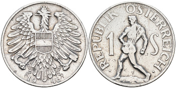 Австрия 1 шиллинг 1946 KM 2871 алюминий 4591-1022