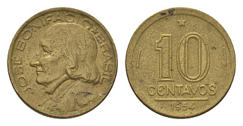 Бразилия 10 сентаво 1954 Жозе Бонифасиу де Андрада и Силва KM 561 алюминиевая бронза 4625-925