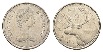 Канада 25 центов 1985 Елизавета II (1952-2022), олень KM 74 никель 4638-532