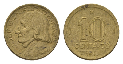 Бразилия 10 сентаво 1954 Жозе Бонифасиу де Андрада и Силва KM 561 алюминиевая бронза 4625-925