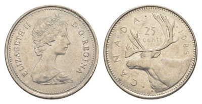 Канада 25 центов 1985 Елизавета II (1952-2022), олень KM 74 никель 4638-532