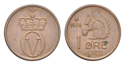 Норвегия 1 эре 1964 Улаф V (1957-1991) KM 403 бронза 4705-834