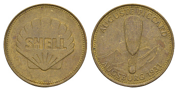 Франция жетон Shell - Человек в полете - Огюст Пиккар, Аугсбург 1969 диаметр 26 мм, вес 5 гр Kooij RS011.9c сталь плакированная латунью 4656-327