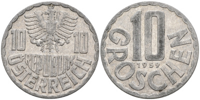 Австрия 10 грошей 1959  KM 2878 алюминий    4152-1125
