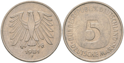 ФРГ 5 марок 1981 F KM 140.1 медно-никель 4557-1124