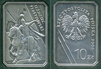Польша 10 злотых 2006 MW, серия история Польской кавалерии, пястовский всадник серебро PROOF 1072-4-13