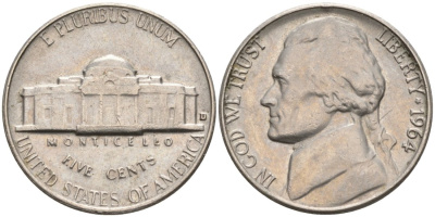 США 5 центов 1964 D, Джефферсон KM А192 медно-никель 92-1121