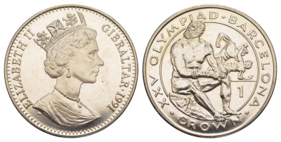 Гибралтар 1 крона 1991 XXV Летние Олимпийские игры, Барселона 1992 - Бокс KM 71 медно-никель BU 4368-1112