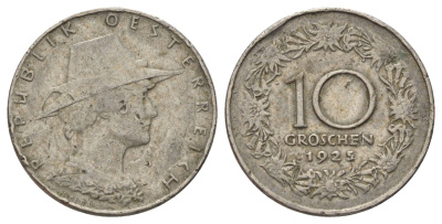 Австрия 10 грошей 1925 KM 2838 медно-никель 4684-833