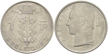 Бельгия 1 франк 1972 Belgique, Бодуэн I (1951-1993) KM 142.1 медно-никель 213-531