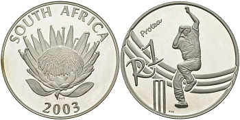 ЮАР 1 ранд 2003 крикет KM 298 серебро PROOF 1096-3-31