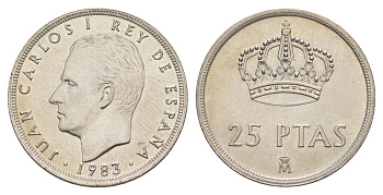 Испания 25 песет 1983 M, Хуан Карлос I (1975-2014) KM 824 медно-никель UNC 4616-1033