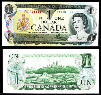 Канада 1 доллар 1973 Елизавета II, альпийское озеро в национальном парке Банф, расположенное в Альберте, Канада Pick 85 a (1) бумага UNC (пресс) 2197-38-1-2