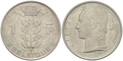 Бельгия 1 франк 1972 Belgique, Бодуэн I (1951-1993) KM 142.1 медно-никель 213-531