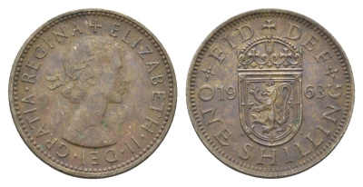 Великобритания 1 шиллинг 1963 Елизавета II (1952-2022), Шотландский герб KM 905, Spink 4148 медно-никель 4663-224