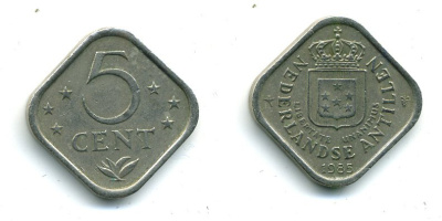 Нидерландские Антилы 5 центов 1985 Беатрикс (1980-2013) KM 13 медно-никель 46-2569