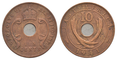 Британская Восточная Африка 10 центов 1941 Георг VI (1936-1952) KM 26 бронза 4645-534