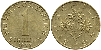 АВСТРИЯ 1 ШИЛЛИНГ 1977 KM 2886 алюминиевая бронза 4397-431