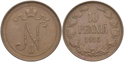 РОССИЯ ДЛЯ ФИНЛЯНДИИ 10 ПЕННИ 1915 Биткин 438 медь 51-1411