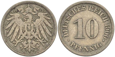 Германия 10 пфеннигов 1900 A KM 12, J. 13 медно-никель 4401-1216