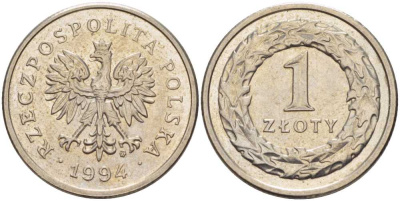 Польша 1 злотый 1994 MW KM 282 медно-никель 51-1857