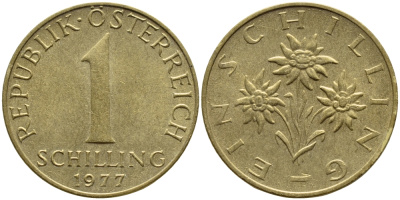 АВСТРИЯ 1 ШИЛЛИНГ 1977 KM 2886 алюминиевая бронза 4397-431