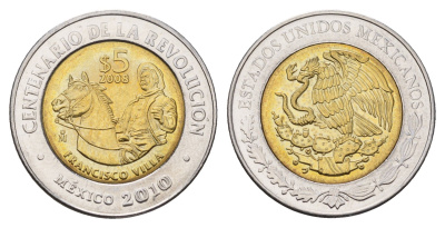 Мексика 5 песо 2008 Столетие революции - Франсиско Вилья KM 899 биметалл UNC 216-1151