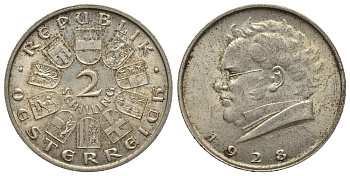 Австрия 2 шиллинга 1928 100 лет со дня смерти Франца Шуберта KM 2843 серебро 413-123