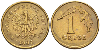 ПОЛЬША 1 ГРОШ 1992 MW KM 276 латунь 4549-211