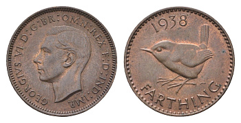 Великобритания 1 фартинг 1938 Георг VI (1936-1952) KM 843, Spink 4116 бронза aUNC 4664-327