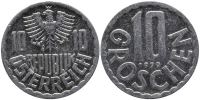 Австрия 10 грошей 1979 KM 2878 алюминий 33-335