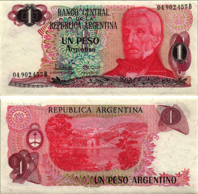 АРГЕНТИНА 1 ПЕСО 1984 СЕРИЯ В 04902, ГЕНЕРАЛ ХОСЕ де САН МАРТИ Pick 311а, Bottero 2605 бумага UNC (ПРЕСС) 6352-20-2-1