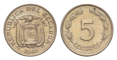 Эквадор 5 сентаво 1946 KM 75b медно-никель UNC 4643-1133