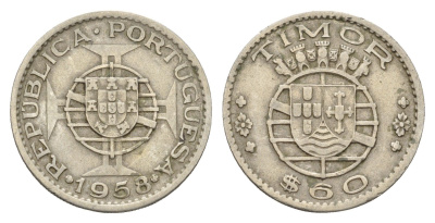 Португальский Тимор 60 сентаво 1958 год-тип KM 12 медь цинк никель 4669-755