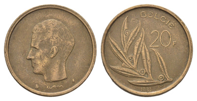 Бельгия 20 франков 1981 Belgie, Бодуэн I (1951-1993) KM 160 никель бронза 4629-541