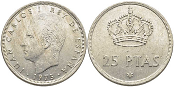 Испания 25 песет 1975 (79) Хуан Карлос I (1975-2014) KM 808 медно-никель 111-841