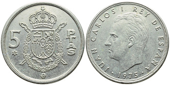 Испания 5 песет 1975 (78) Хуан Карлос I (1975-2014) KM 807 медно-никель 4395-411