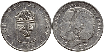 Швеция 1 крона 1990 Карл XVI Густав (1973- ) KM 852a медно-никель 4398-1224