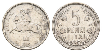 Литва 5 лит 1925 KM 78 серебро 1520-732