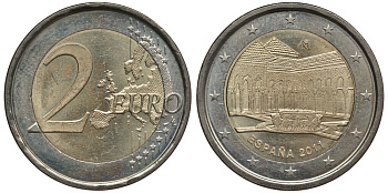 ИСПАНИЯ 2 ЕВРО 2011 ЮНЕСКО - АЛЬГАМБРА, ХЕНЕРАЛИФЕ И АЛЬБАЙСИН В ГРАНАДЕ KM 1184 биметалл UNC 3856-722