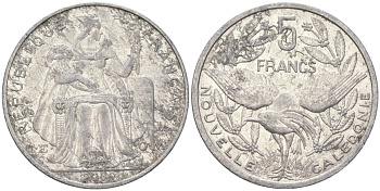 Французская Новая Каледония 5 франков 2009 птица кагу, (IEOM) KM 16, Schoen 12, Lec 81k алюминий 221-834