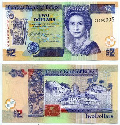 БЕЛИЗ 2 ДОЛЛАРА 2005 1 ЯНВАРЯ 2005 Pick 66b бумага UNC (ПРЕСС) 2197-6-2-1