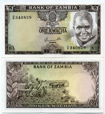 Замбия 1 квача ND (1976) Кеннет Каунда, трактор Pick 19 a бумага UNC (пресс) 000-00-00