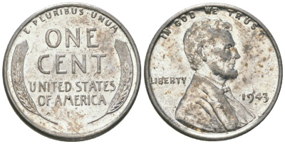 США 1 цент 1943 Авраам Линкольн KM 132 a сталь покрытая цинком aUNC 112-969
