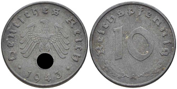 Германия 10 рейхспфеннигов 1943 A KM 101, J.371 цинк 4401-614
