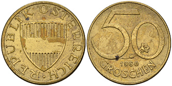 Австрия 50 грошей 1960  KM 2885 алюминиевая бронза    4152-1132