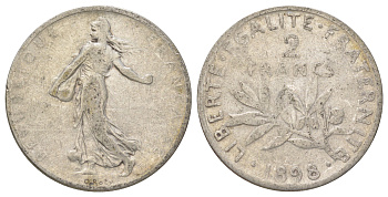 Франция 2 франка 1898 KM 845 серебро 4622-1131