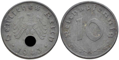 Германия 10 рейхспфеннигов 1943 A KM 101, J.371 цинк 4401-614